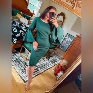 New York & company green tied bell sleeve bodycon dress medium NWT